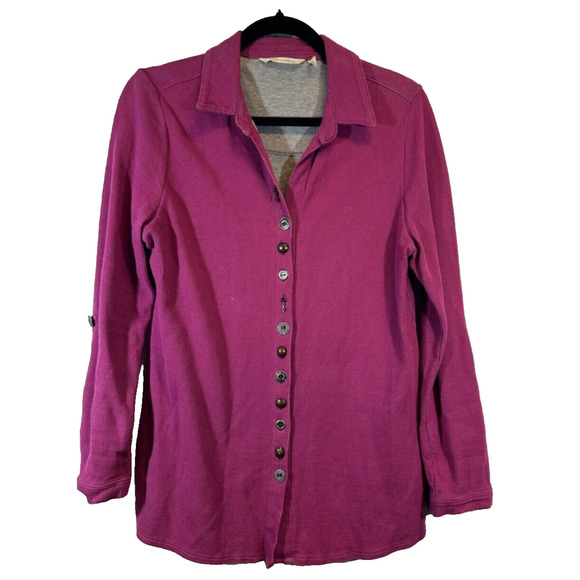 SOFT SURROUNDINGS Mixed Button Long Sleeve Tunic Size M Lined Pink/Purple E7 - Picture 1 of 7